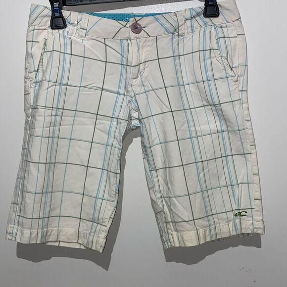 O'Neill Women's Multicolor Plaid Flat Front Cotton Beach Bermuda Shorts Size 0 - Picture 1 of 9